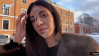 Stunning Woman Parades With Semen On Her Face In Broad Daylight, Courtesy Of A Kind Benefactor - Public Humiliation