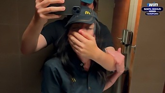 Daring Bathroom Encounter In A Mcdonald'S Restroom Due To Spilled Soda. A Daring Flasher Indulges In A Steamy Session - Eva Soda